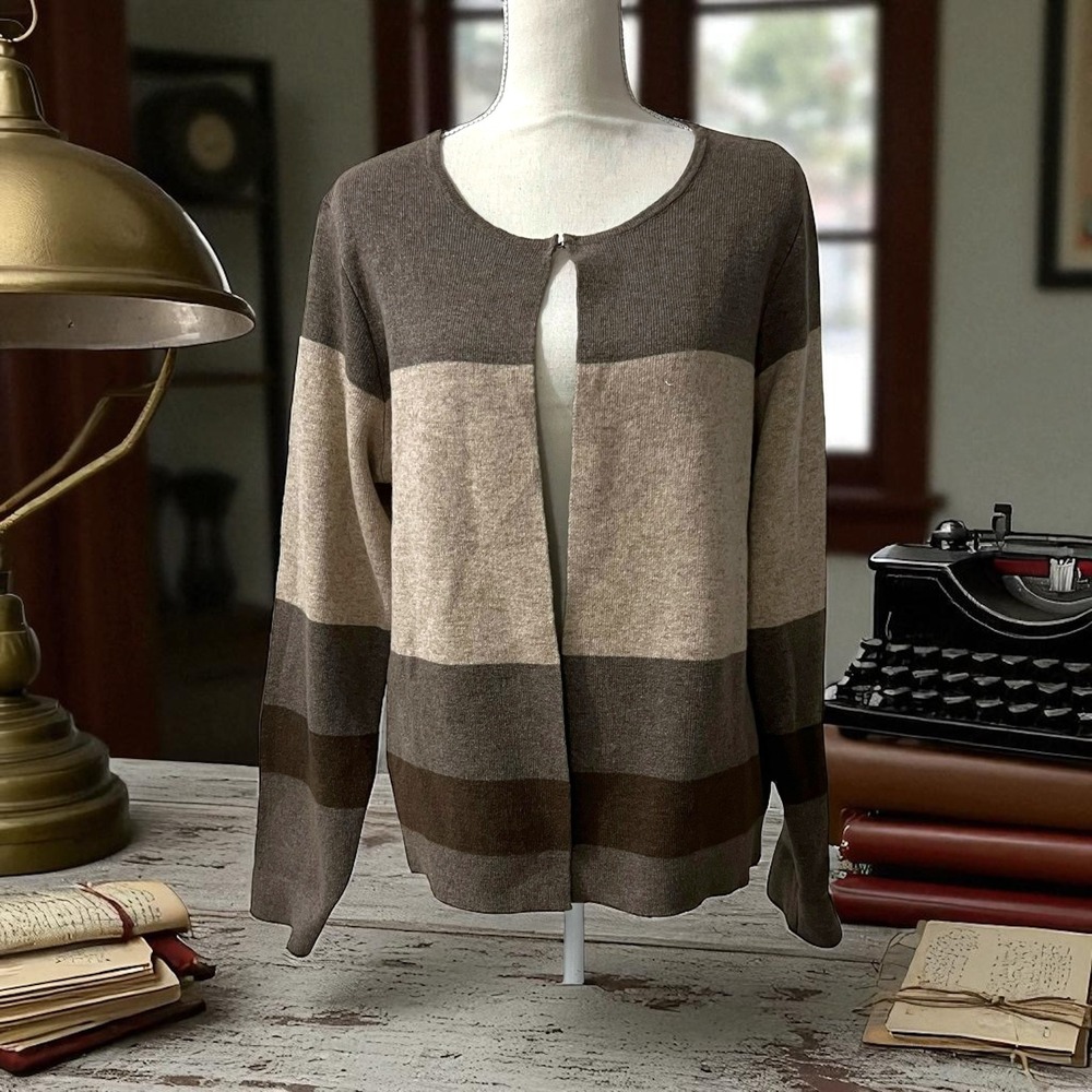 Benedetta B. Striped‎ Open Front Cardigan Sweater Merino Wool Cashmere XL